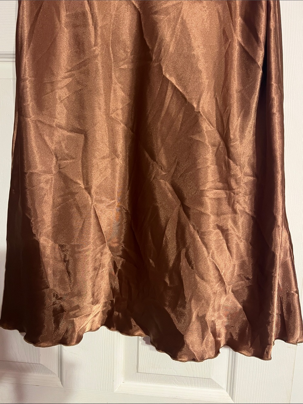Nicole Miller Bronze Brown Satin Slip Midi Skirt - Picture 6 of 13